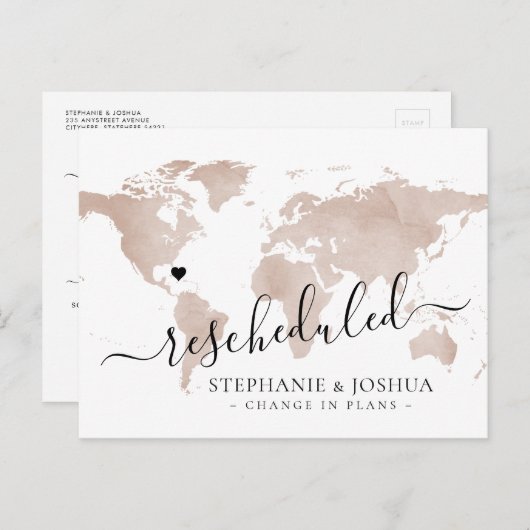 Carte de mariage de destination reportée reschédul (Devant / Derrière)