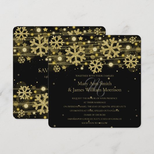 Carte de Mariage de Fête de Gold & Black Holiday S (Devant / Derrière)