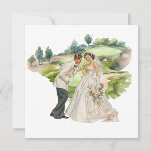 Carte de mariage de golf Mariée & Marié sur le ter