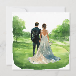 Carte de mariage de golf Mariée & Marié sur le ter