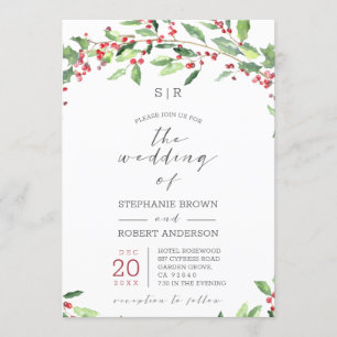 Carte de Mariage de jour férié Holly Wreath