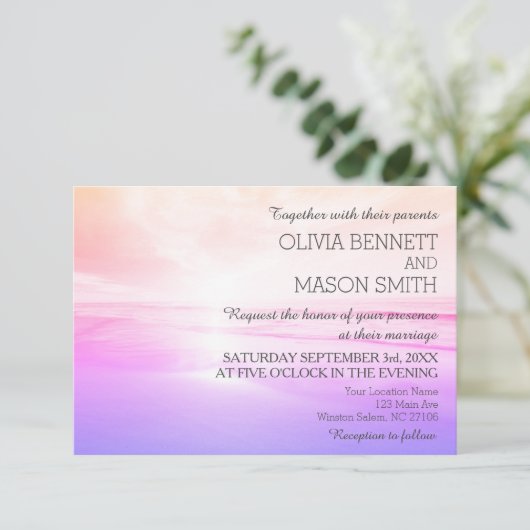 Carte de Mariage de la mer Tropical Beach moderne  (Debout devant)