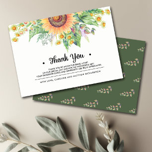 Carte de Mariage de Merci de tournesol rustique