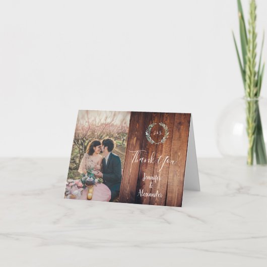 Carte de mariage de Merci feuille rustique (Devant)