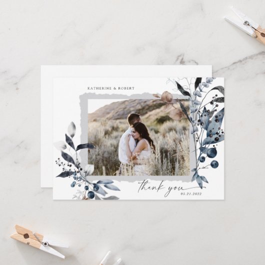 Carte de Mariage de Merci Floral hiver gelé (Devant/Arrière en situation)