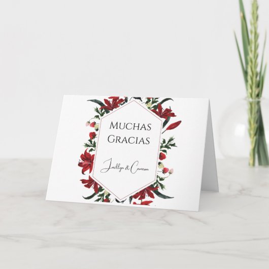 Carte de Mariage de Merci Floral rouge en Español (Devant)