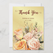 Carte de Mariage de Merci Floral Rustique Golden (Devant)