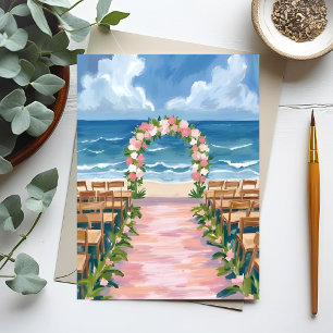 Carte de mariage de plage avec fleurs aquarelles a