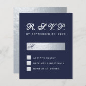 Carte de Mariage de script en argent bleu marine R (Devant / Derrière)