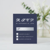 Carte de Mariage de script en argent bleu marine R (Debout devant)