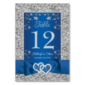 Carte de Mariage de table Blue, Grey Love Hearts (Dos)
