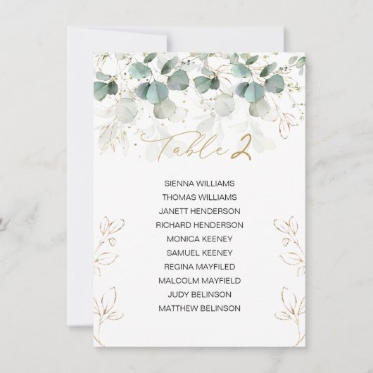 Carte de Mariage de table Eucalyptus (Devant)