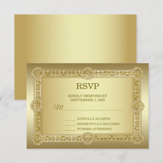 Carte de mariage décoratif or RSVP (Devant / Derrière)