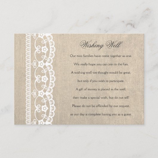 Carte de mariage 'Dentelle Blanche & Toile de Jute (Devant)