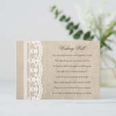 Carte de mariage 'Dentelle Blanche & Toile de Jute (Debout devant)