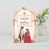 Carte de mariage Desi vibrante avec mandala et feu (Debout devant)