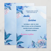 Carte de mariage dessin de roses bleues (Devant / Derrière)