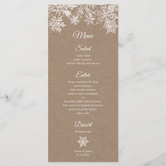 Carte de mariage d'hiver White & Kraft Snowflakes (Devant)