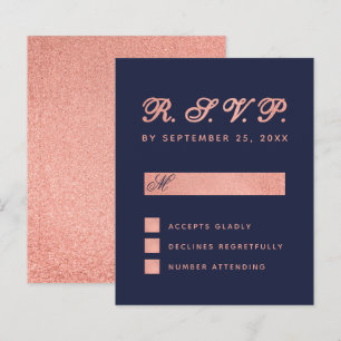 Carte de Mariage d'or Rose bleu RSVP Budget Marine