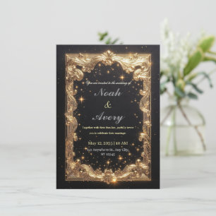 Carte de mariage dorée et noire mat opulente