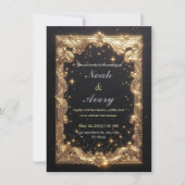 Carte de mariage dorée et noire mat opulente (Devant)