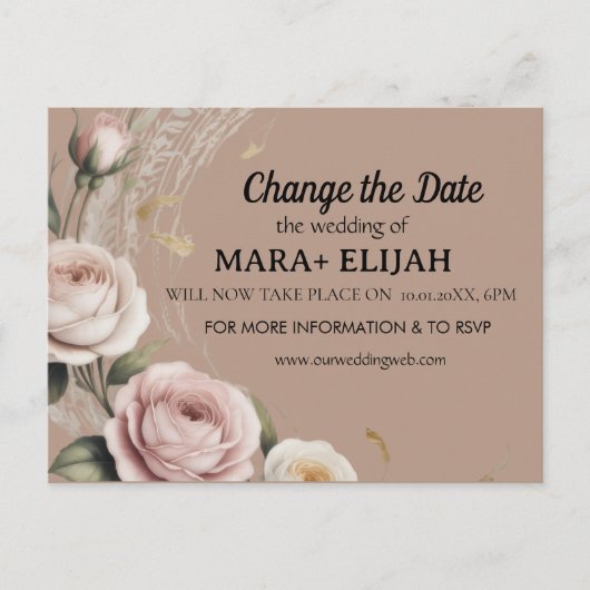 Carte de mariage Élégant Changement de Date (Devant)
