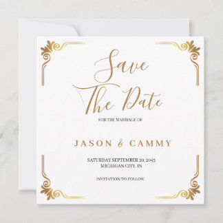 Carte de Mariage Élégante Or 'Save the Date'