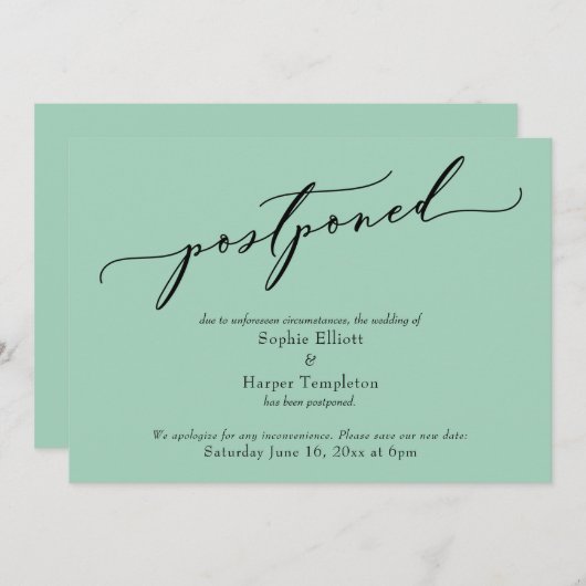 Carte de mariage élégante simple verte reportée (Devant / Derrière)