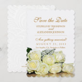 Carte de mariage Élégantes Roses Blanches "Save th (Devant / Derrière)