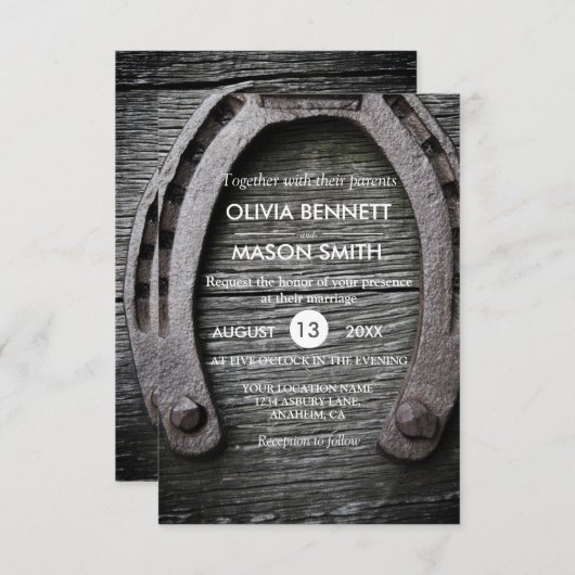 Carte de mariage en fer à cheval de charme (Devant / Derrière)