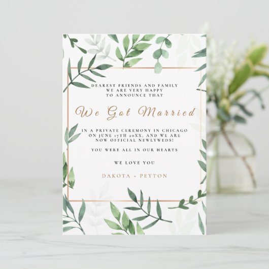 Carte de mariage en fuite Aquarelle Feuilles 10a (Debout devant)