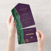 Carte de mariage et QR code violet or agate vert é (Déchirure)