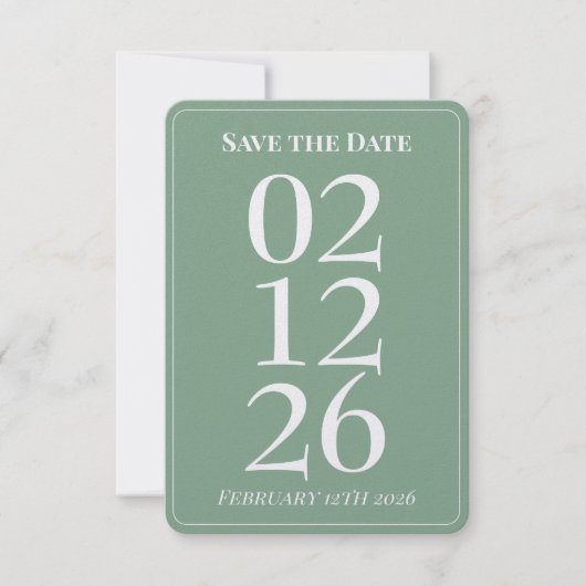 Carte de mariage fantaisiste vert sauge Save the D (Devant)