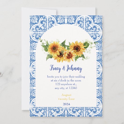 Carte de Mariage Fleur de Tournesol avec Carreaux  (Devant)