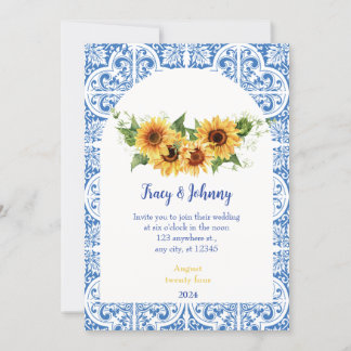 Carte de Mariage Fleur de Tournesol avec Carreaux