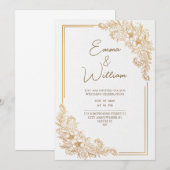 carte de mariage fleurs élégantes luxe or  (Devant / Derrière)