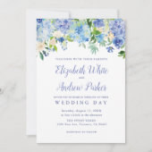 Carte de Mariage Floral Blue Watercolor hydrangea (Devant)