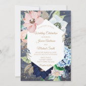 Carte de Mariage Floral Dusty Blue Dusty Rose Gold (Devant)