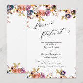 Carte de mariage floral reporté avec amour patient (Devant / Derrière)
