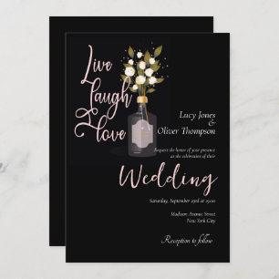 Carte de Mariage floral romantique en noir avec de