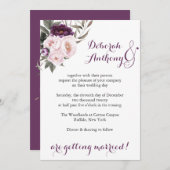 Carte de Mariage floral Rustique Profond Purple Pe (Devant / Derrière)