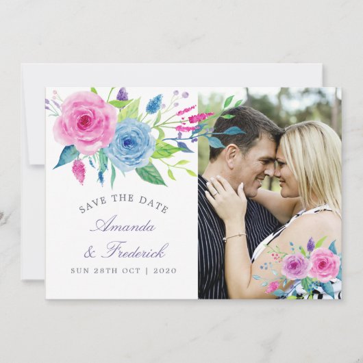 Carte de mariage florale à thème violet ultra pour (Devant)