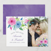 Carte de mariage florale à thème violet ultra pour (Devant / Derrière)