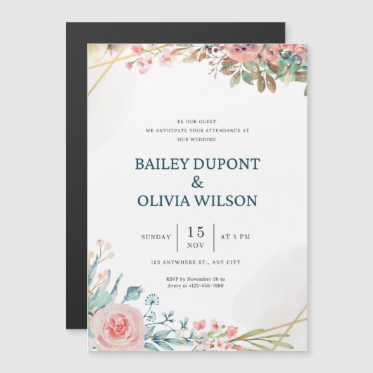 Carte de mariage florale aquarelle créative et col (Devant / Derrière)