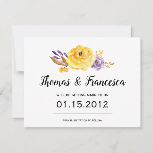 Carte de mariage florale aquarelle Save the Date (Devant)