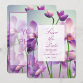 Carte de mariage florale aux orchidées violettes " (Devant / Derrière)