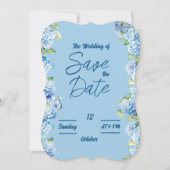 Carte de mariage florale bleue élégante (Devant)