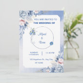 Carte de mariage florale bleue et blanche douce (Debout devant)