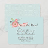 Carte de mariage florale bleue et corail à conserv (Devant / Derrière)