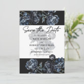 Carte de mariage florale bleue sombre et maussade  (Debout devant)
